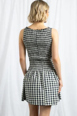 Daisy Street Gingham Boat Neck Mini Dress-Women Dresses