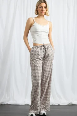 Daisy Street Gingham Drawstring Wide Leg Trousers-Women Trousers