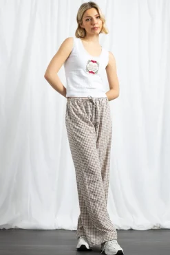 Daisy Street Gingham Drawstring Wide Leg Trousers-Women Trousers