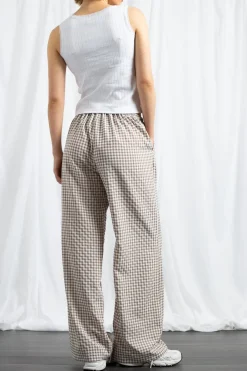 Daisy Street Gingham Drawstring Wide Leg Trousers-Women Trousers