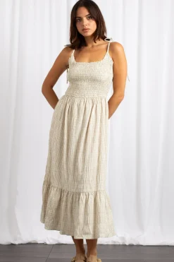 Daisy Street Gingham Midi Dress With Shirred Bodice-Women Dresses