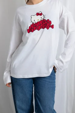 Daisy Street Hello Kitty Long Sleeve T-Shirt With Bow Graphic-Women Tops | T-Shirts