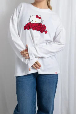 Daisy Street Hello Kitty Long Sleeve T-Shirt With Bow Graphic-Women Tops | T-Shirts