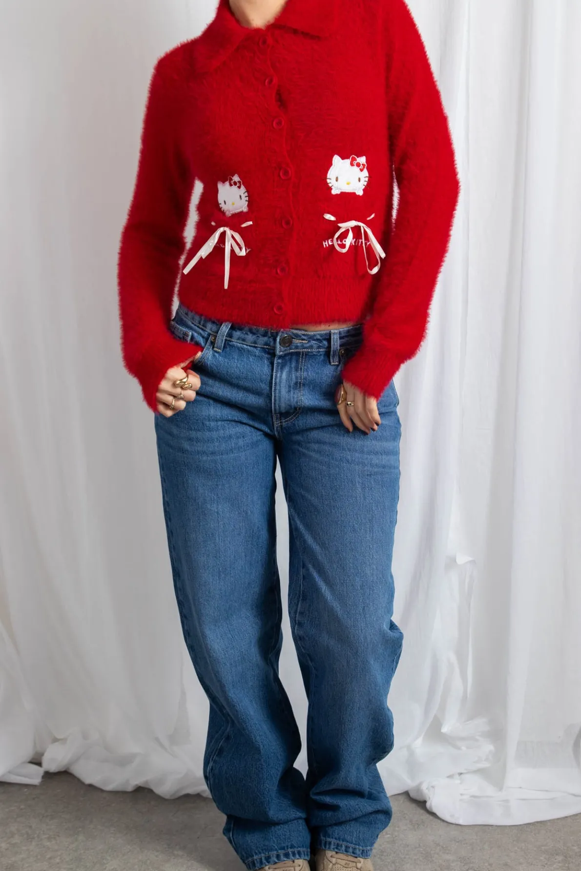 Daisy Street Hello Kitty Button Up Cardigan-Women Cardigans