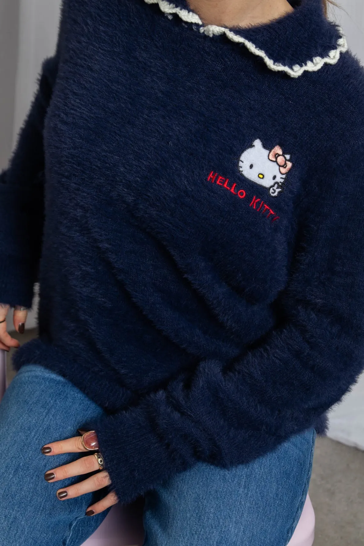 Daisy Street Hello Kitty Brushed Knit Jumper-Women Hoodies & Sweatshirts