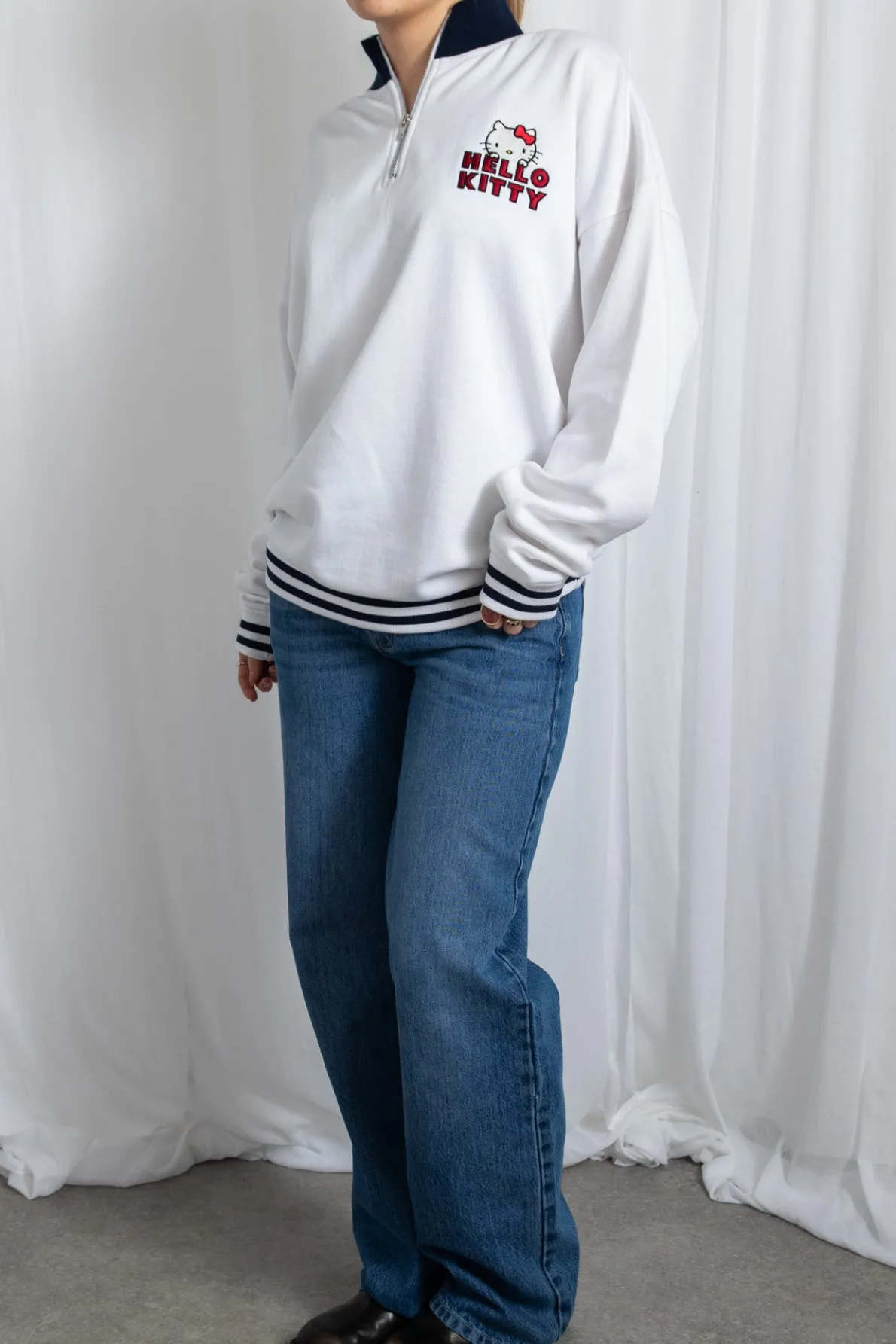 Daisy Street Hello Kitty Funnel Neck Sweatshirt With Navy Contrast-Women Hoodies & Sweatshirts