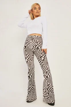 Daisy Street High Waisted Flared Trousers In Velvet Print-Women Trousers