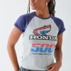 Daisy Street Honda Racing Raglan Crop Top-Women Tops | T-Shirts