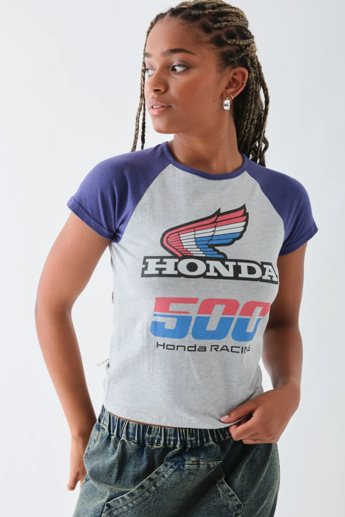 Daisy Street Honda Racing Raglan Crop Top-Women Tops | T-Shirts