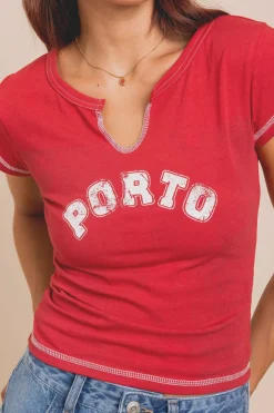 Daisy Street Jersey Notched Top With Porto Print-Women Tops