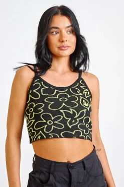 Daisy Street Knitted Cami Top In Scribble Floral-Women Tops