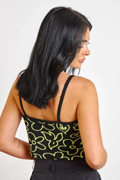 Daisy Street Knitted Cami Top In Scribble Floral-Women Tops