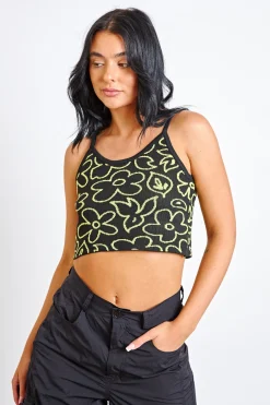 Daisy Street Knitted Cami Top In Scribble Floral-Women Tops