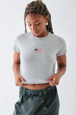 Daisy Street LA Cropped Baby Tee-Women T-Shirts