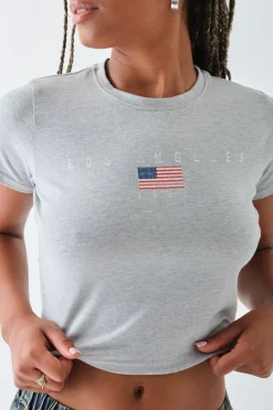 Daisy Street LA Cropped Baby Tee-Women T-Shirts