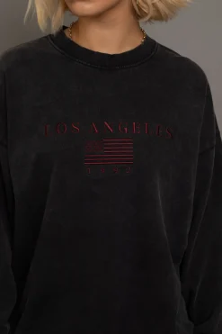 Daisy Street LA Embroidery Sweat-Women Hoodies & Sweatshirts