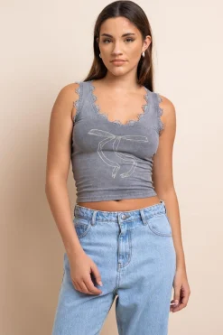 Daisy Street Lace Trim V-Neck Vest Top-Women Tops