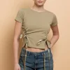 Daisy Street Lace Up Detail Baby Tee-Women Tops | T-Shirts
