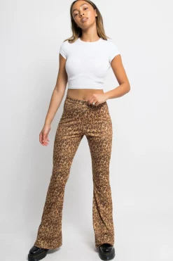 Daisy Street Leopard Heart Print Flared Trousers-Women Trousers