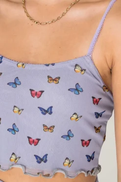 Daisy Street Mesh Cami Top in Butterfly Print-Women Tops