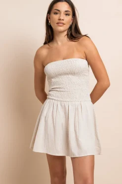 Daisy Street Linen Bandeau Shirred Mini Dress-Women Dresses