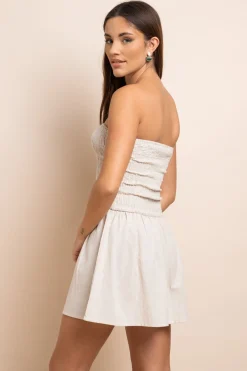 Daisy Street Linen Bandeau Shirred Mini Dress-Women Dresses