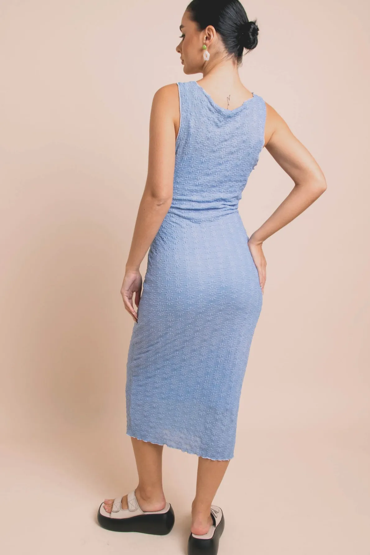 Daisy Street Mesh Midi Dress With Elastic Detail-Women Dresses