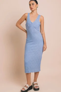 Daisy Street Mesh Midi Dress With Elastic Detail-Women Dresses