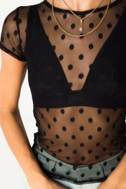 Daisy Street Mesh Spot Top-Women Tops