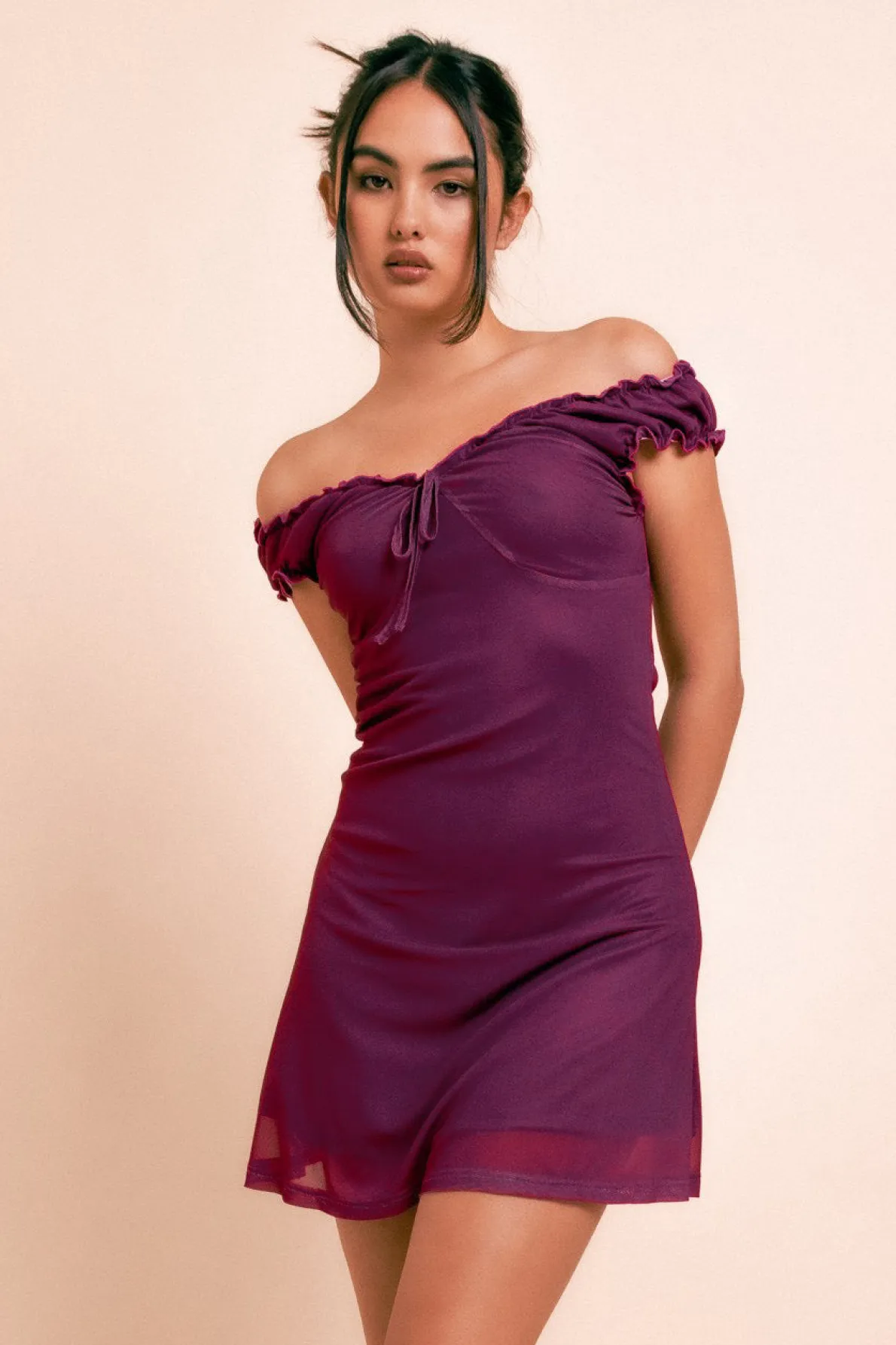 Daisy Street Meshed Ruched Mini Dress-Women Partywear | Dresses