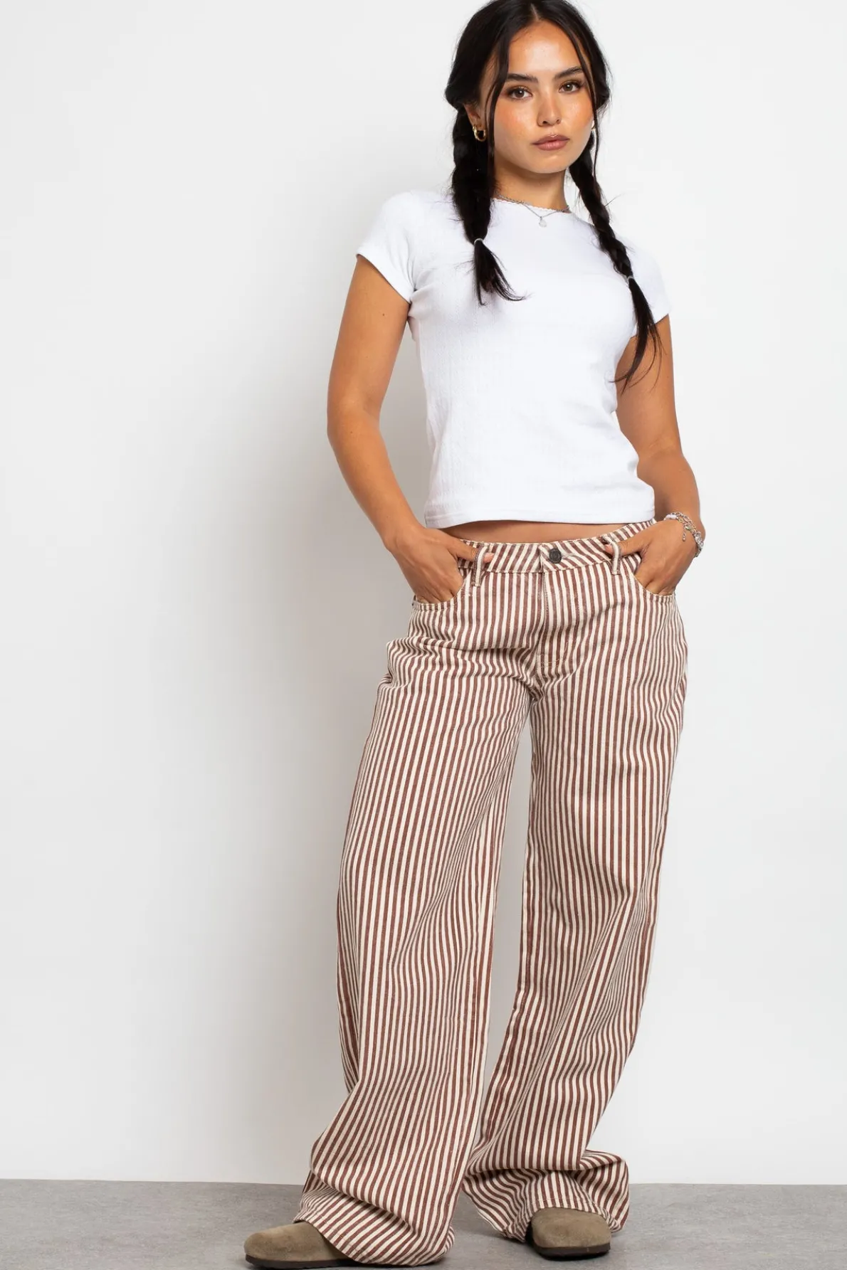 Daisy Street Mid Rise Denim Stripe Jean-Women Trousers