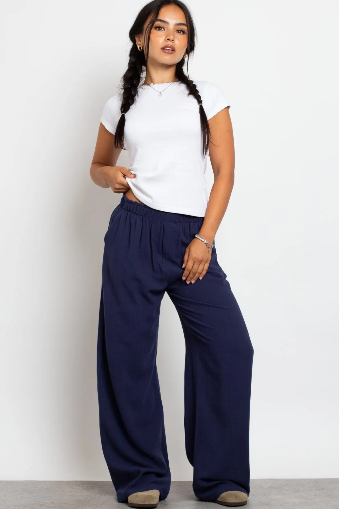 Daisy Street Mid Rise Wide Leg Joggers-Women Trousers