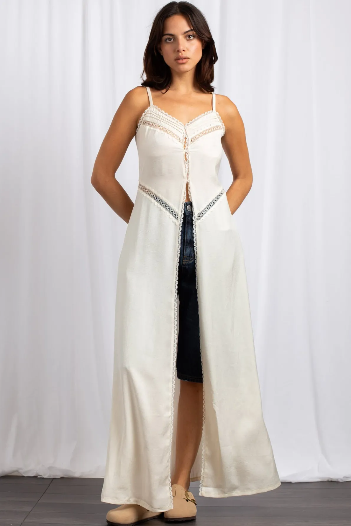 Daisy Street Midaxi Open Front Full Length Cami Top-Women Tops