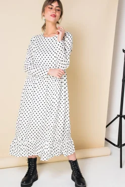 Daisy Street Midaxi Smock Dress in Spot Print-Women Dresses