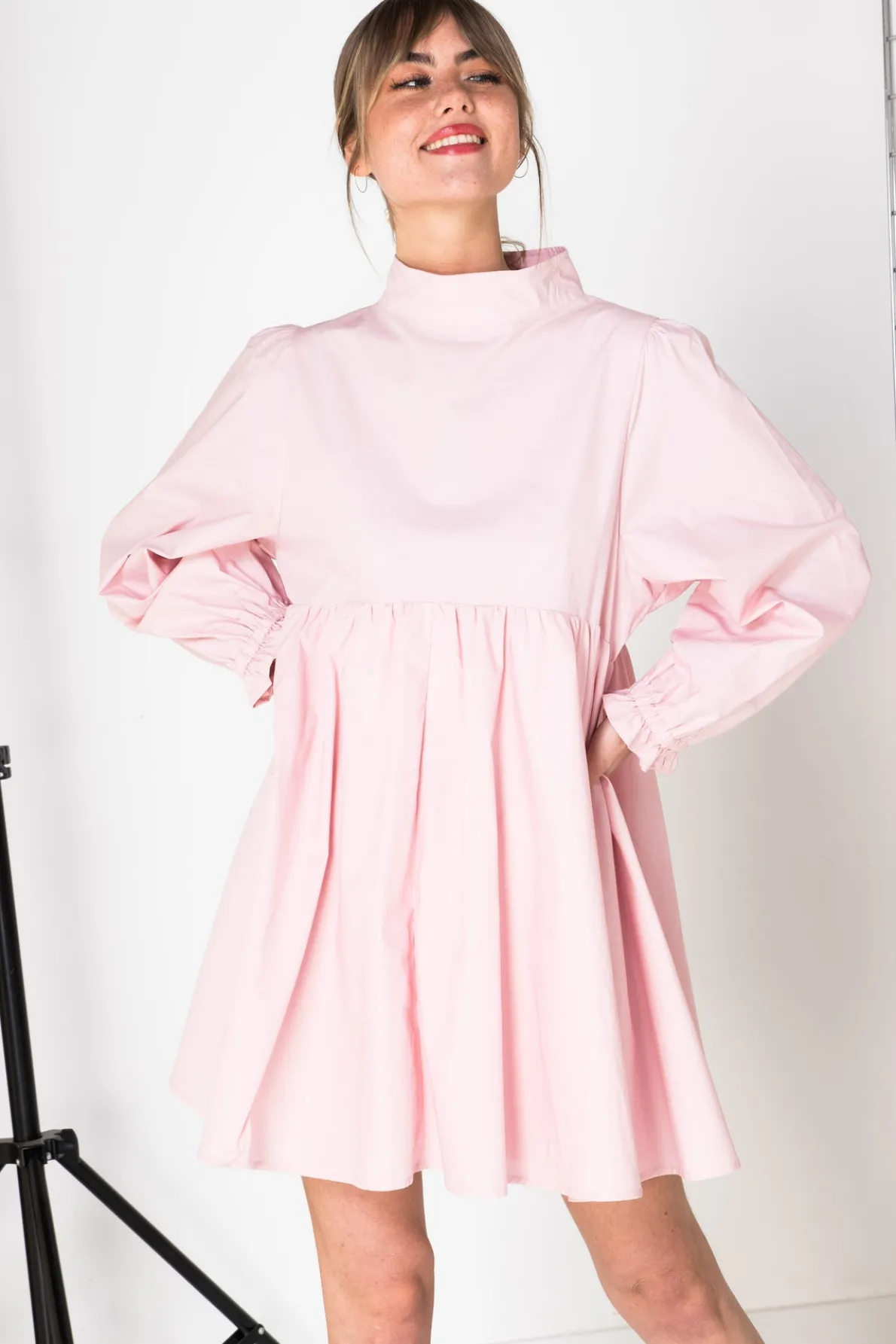 Daisy Street Mini Smock Dress with Full Skirt in Cotton-Women Dresses