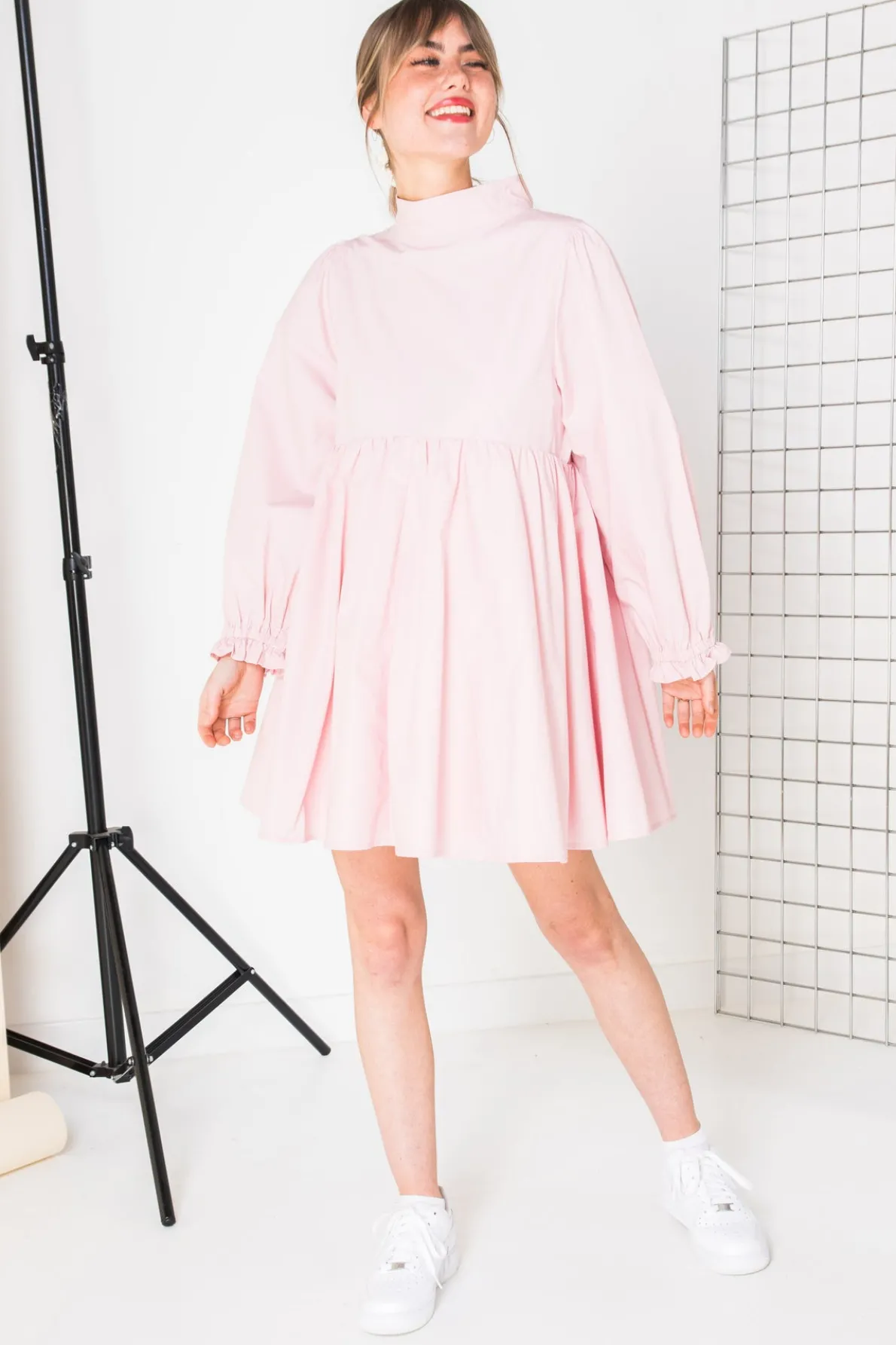 Daisy Street Mini Smock Dress with Full Skirt in Cotton-Women Dresses