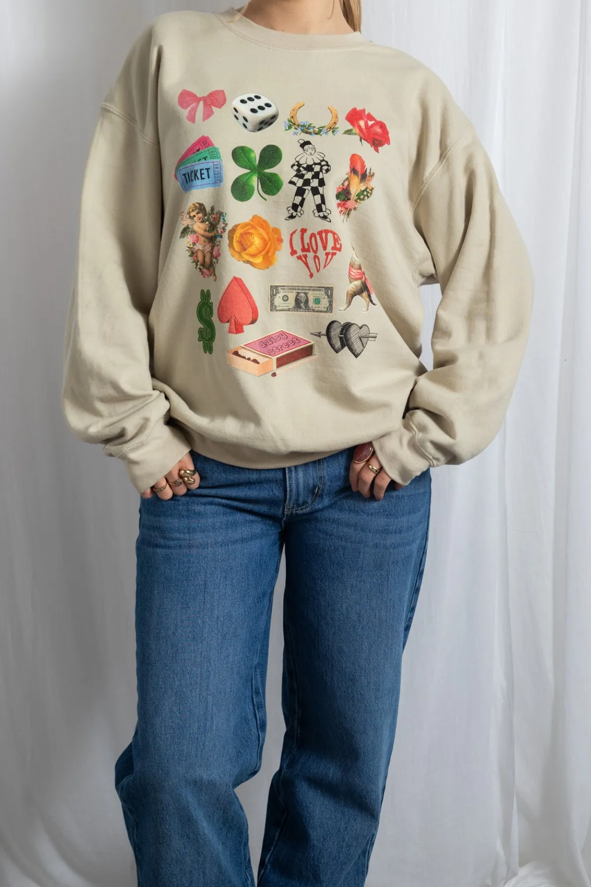 Daisy Street Multi Graphic Oversized Sweat-Women Hoodies & Sweatshirts