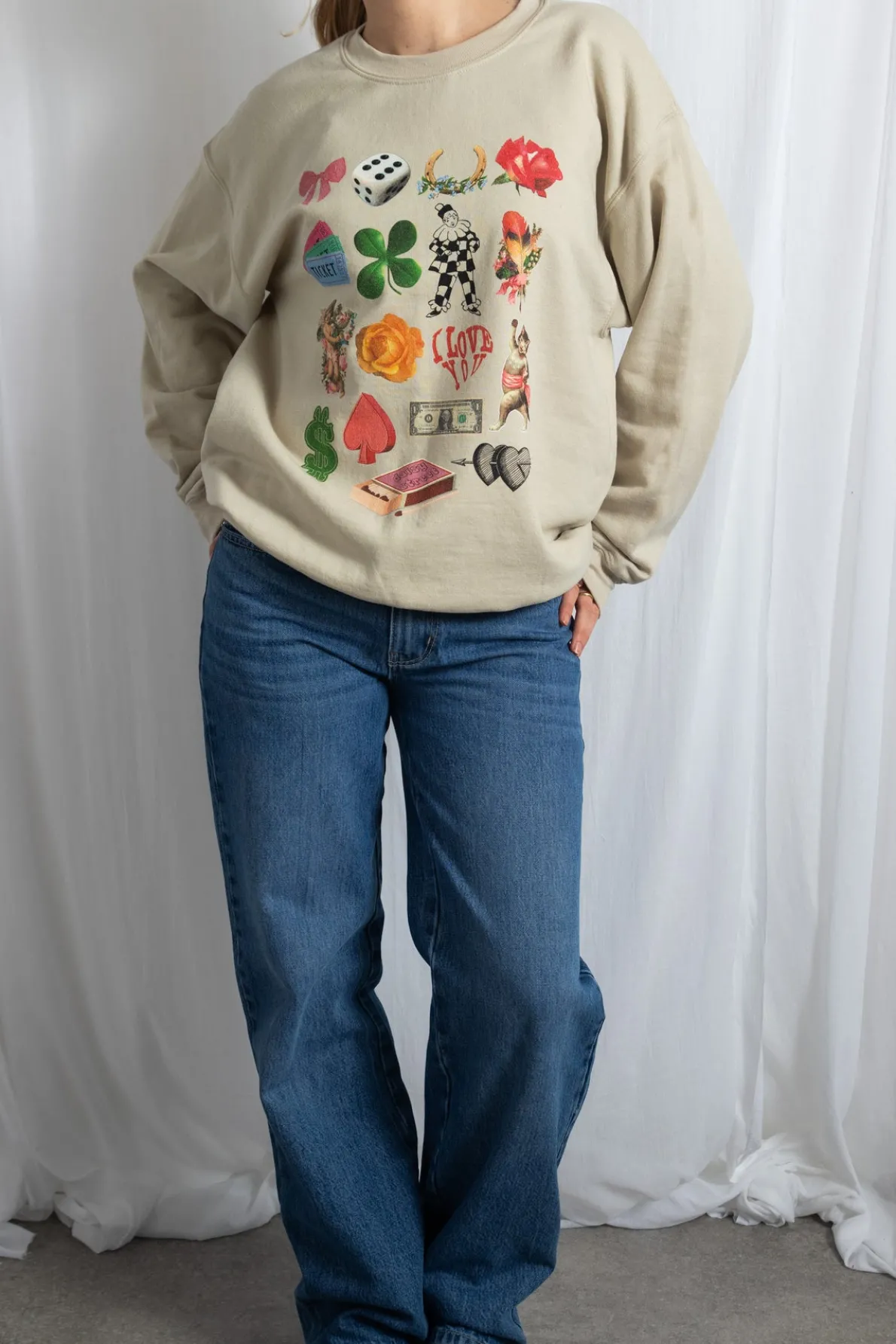 Daisy Street Multi Graphic Oversized Sweat-Women Hoodies & Sweatshirts