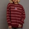 Daisy Street Stripe LA Embroidery Sweatshirt-Women Hoodies & Sweatshirts