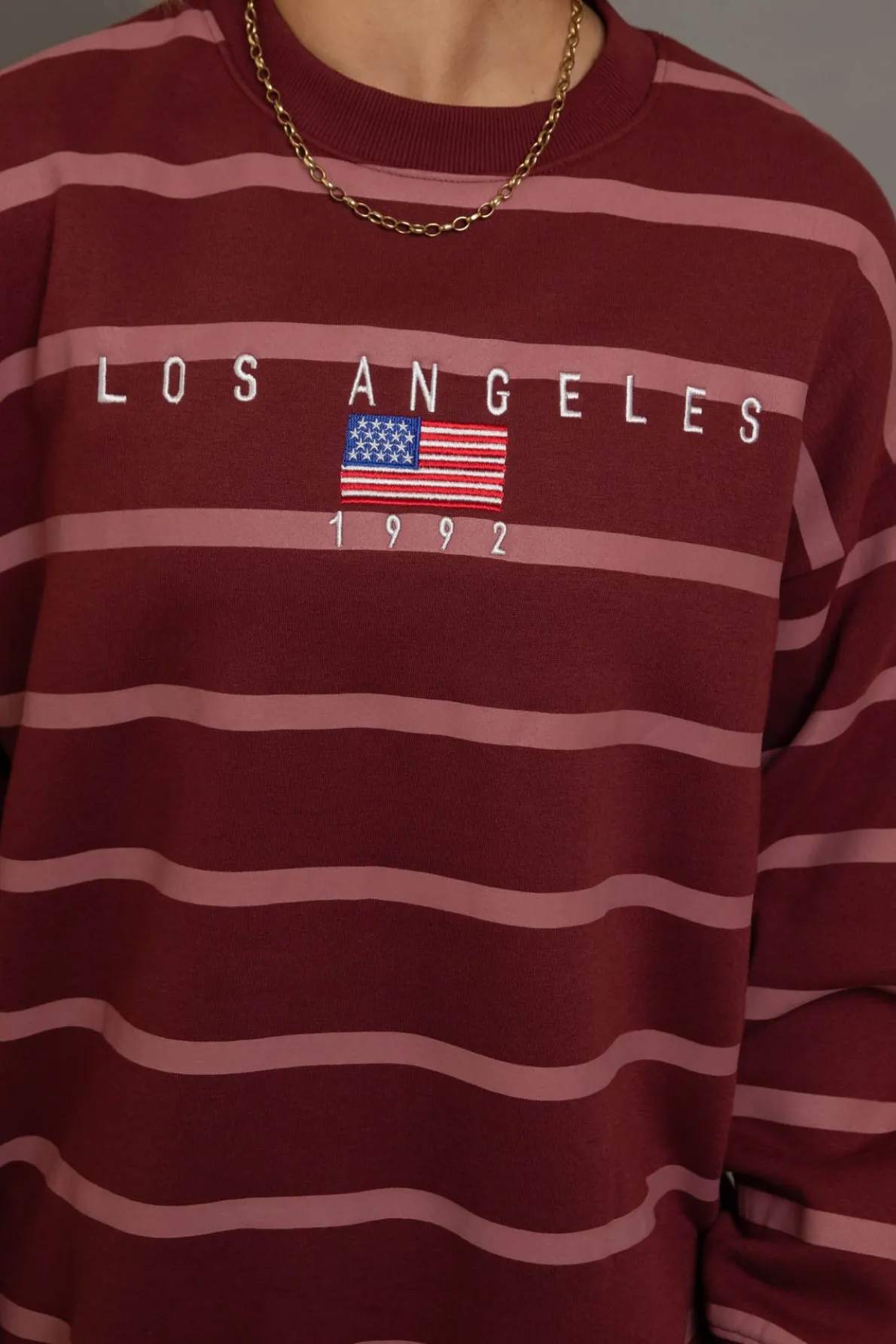 Daisy Street Stripe LA Embroidery Sweatshirt-Women Hoodies & Sweatshirts