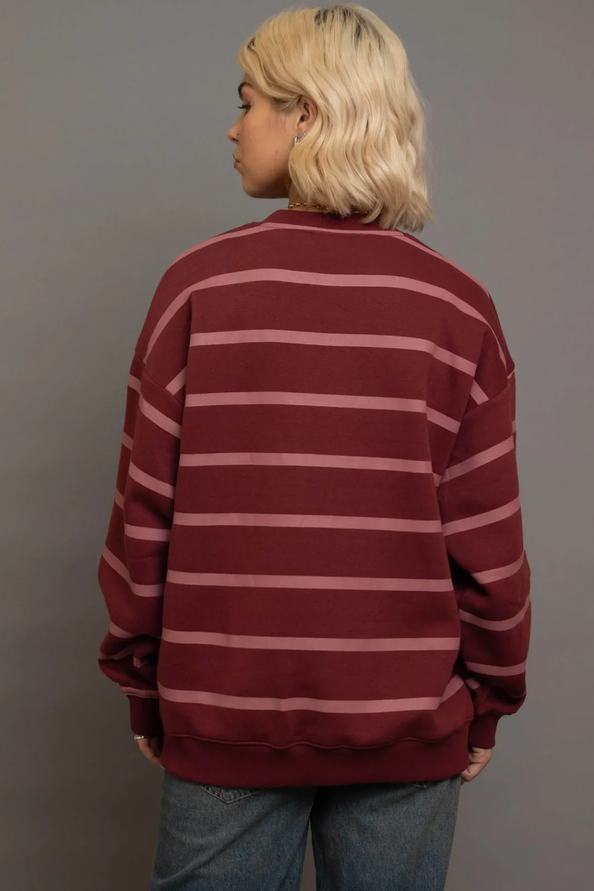 Daisy Street Stripe LA Embroidery Sweatshirt-Women Hoodies & Sweatshirts