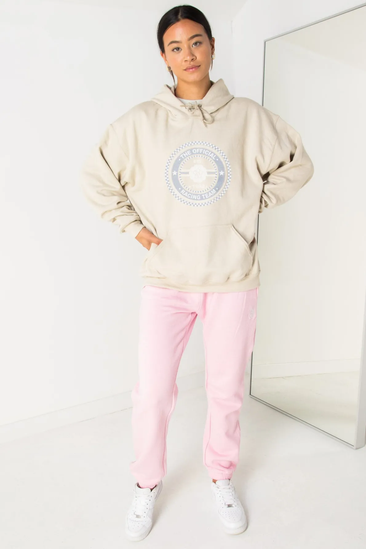 Daisy Street Oversize Hoodie with Racing Team Print-Women Hoodies & Sweatshirts