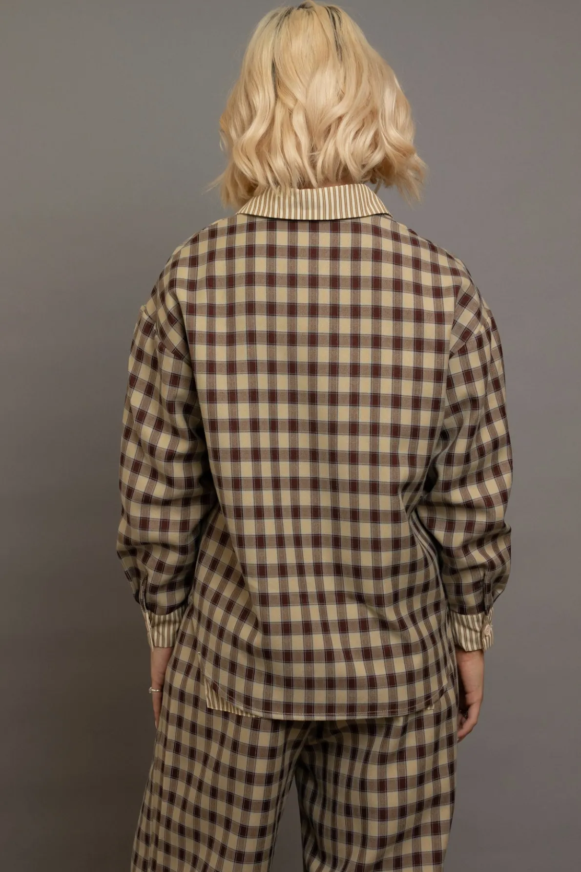 Daisy Street Oversized Check Shirt With Contrast Stripe Pockets-Women Tops