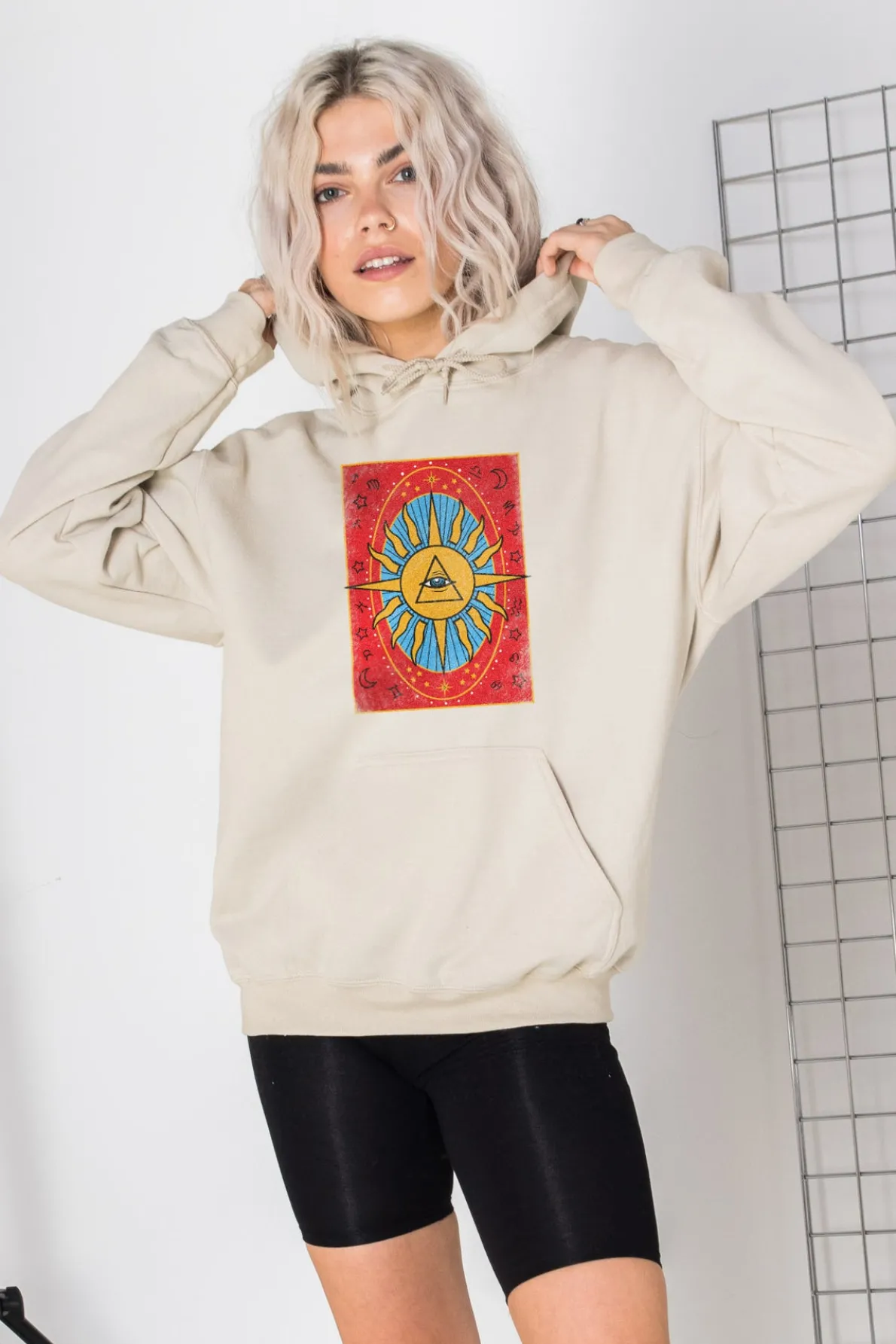Daisy Street Oversized Hoodie with Tarot Print-Women Hoodies & Sweatshirts