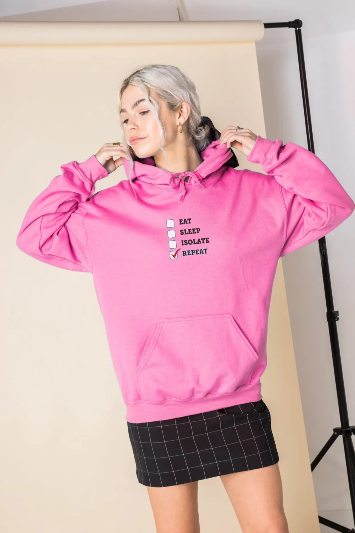 Daisy Street Oversized Hoodie with Eat Sleep Isolate Repeat Print-Women Hoodies & Sweatshirts