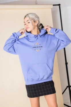 Daisy Street Oversized Hoodie with Leave Me Alone Print-Women Hoodies & Sweatshirts