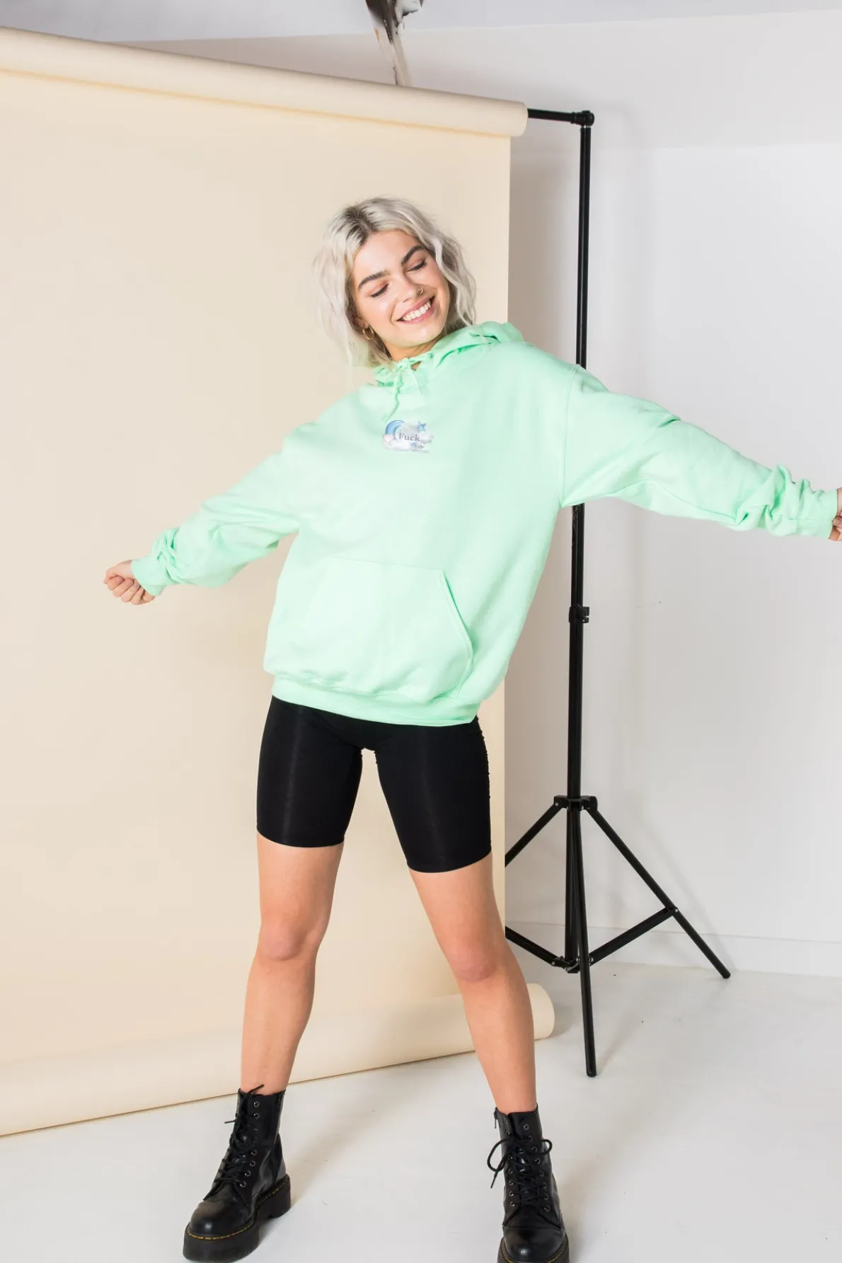 Daisy Street Oversized Hoodie with Cute as F*ck Print-Women Hoodies & Sweatshirts