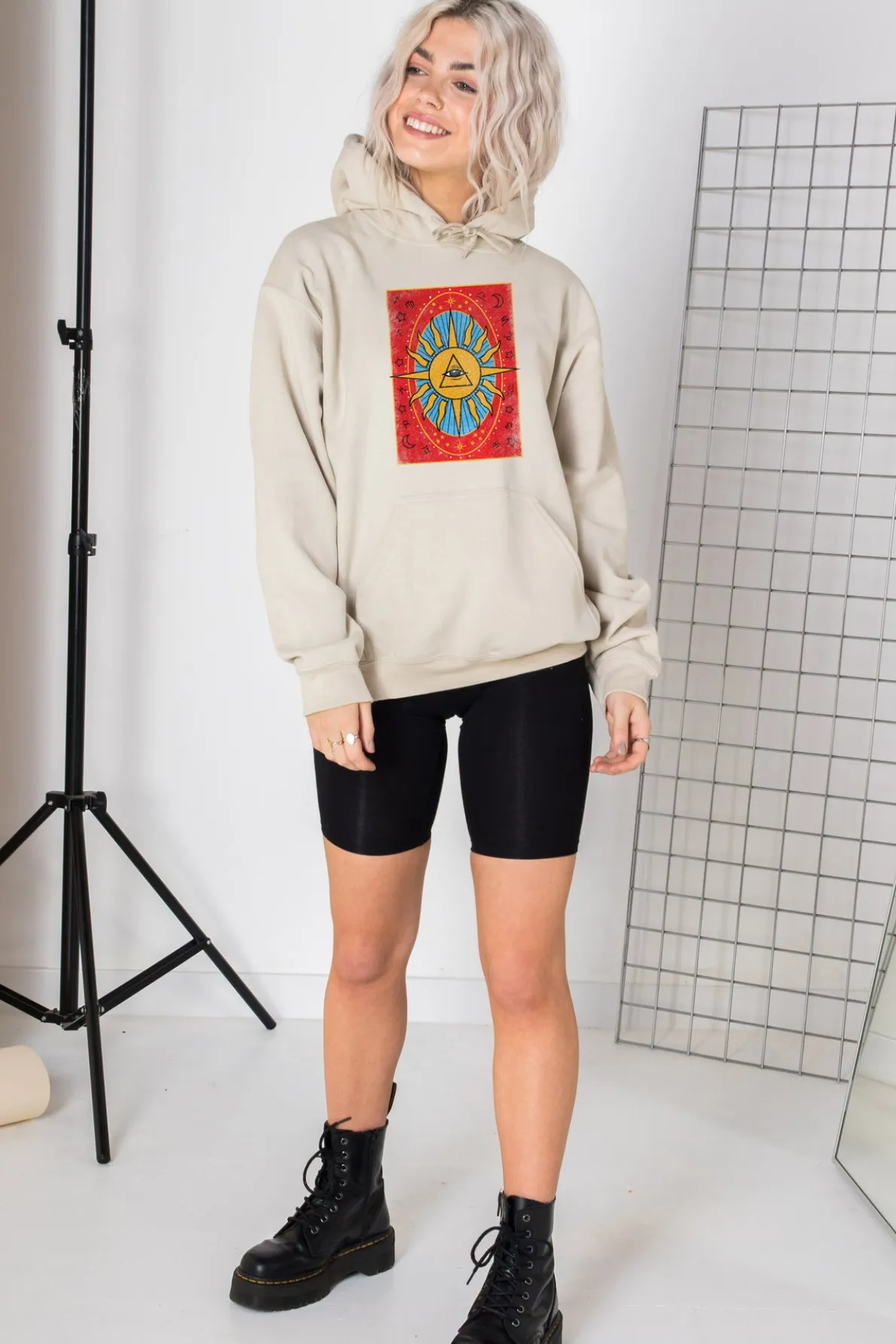 Daisy Street Oversized Hoodie with Tarot Print-Women Hoodies & Sweatshirts