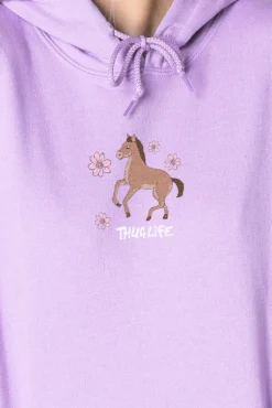 Daisy Street Oversized Hoodie with Thug Life Pony Print-Women Hoodies & Sweatshirts