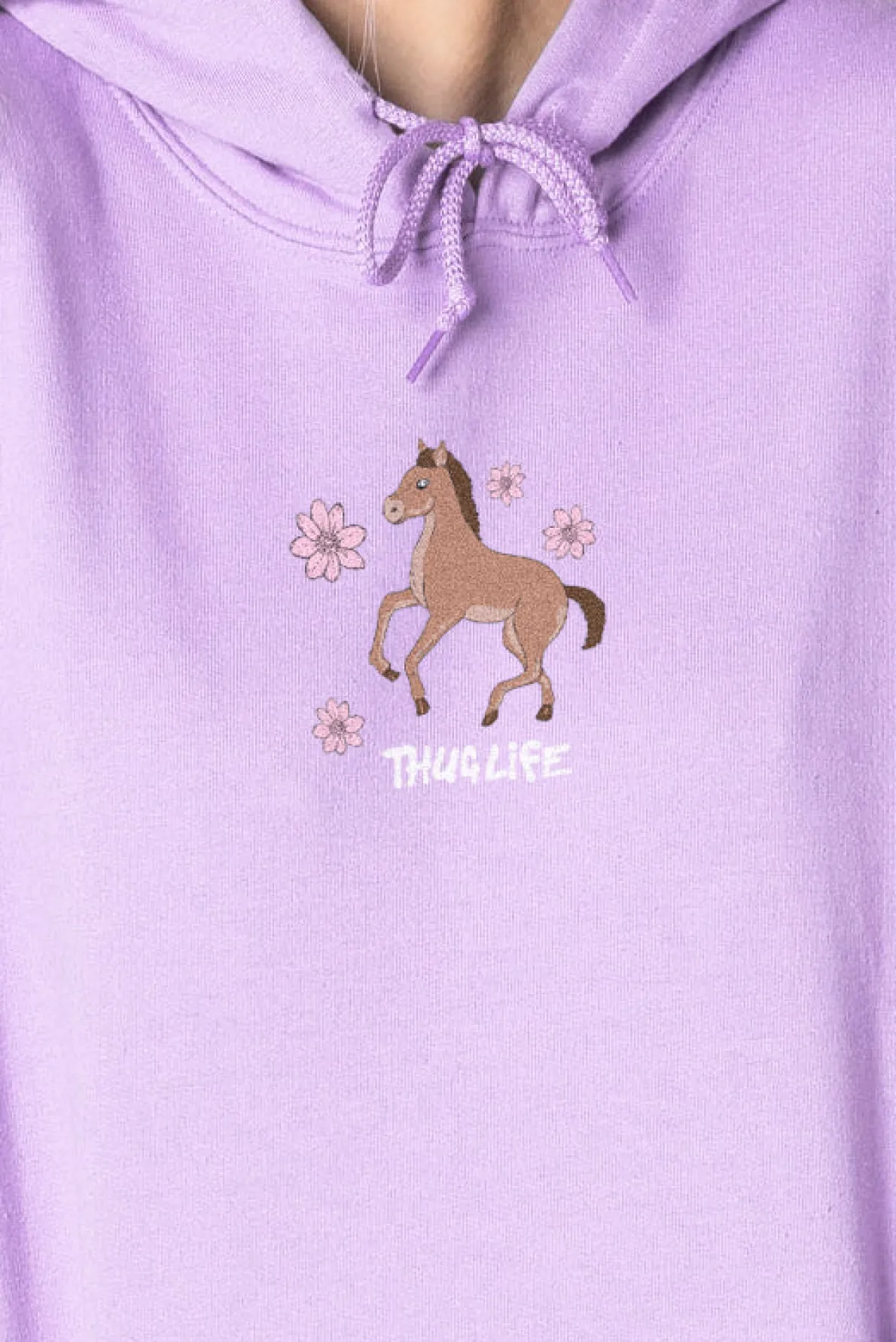 Daisy Street Oversized Hoodie with Thug Life Pony Print-Women Hoodies & Sweatshirts